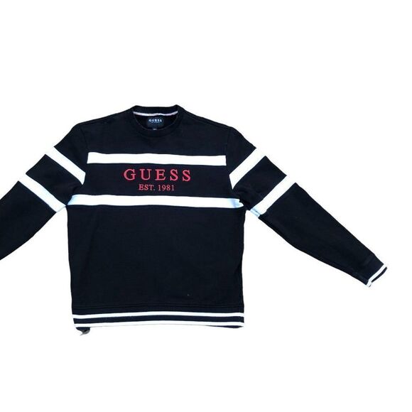 STRIPED Guess Shirt Crewneck XL Black - Picture 2 of 6